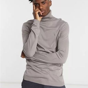 NWOT All Saints Parlour Cotton/Modal Turtleneck Roll Neck in Grey color